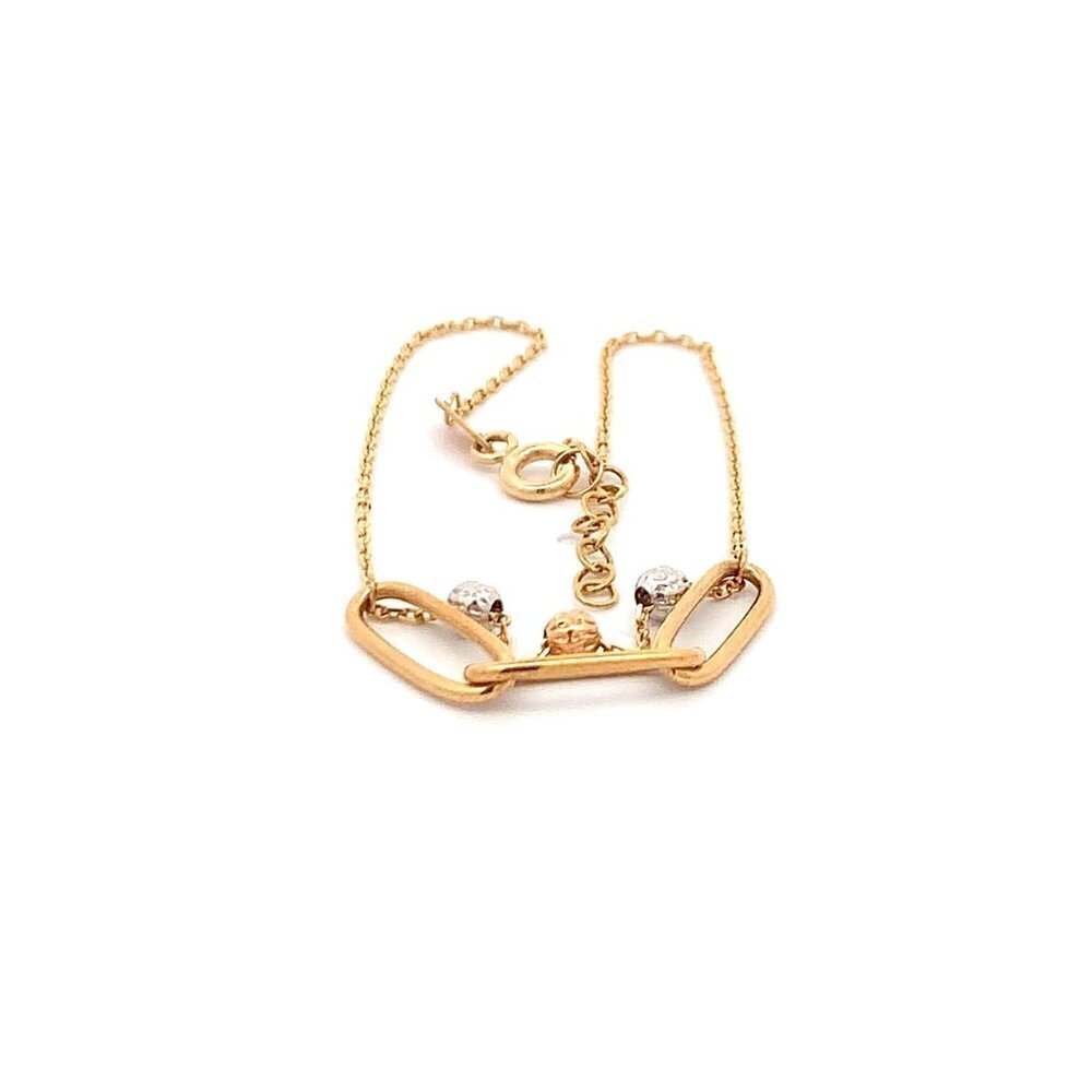 18K Gold Bracelet Cable Chain White Rose Yellow Gold Beads S 6.5 inches 0.5" ext - Picture 6 of 12